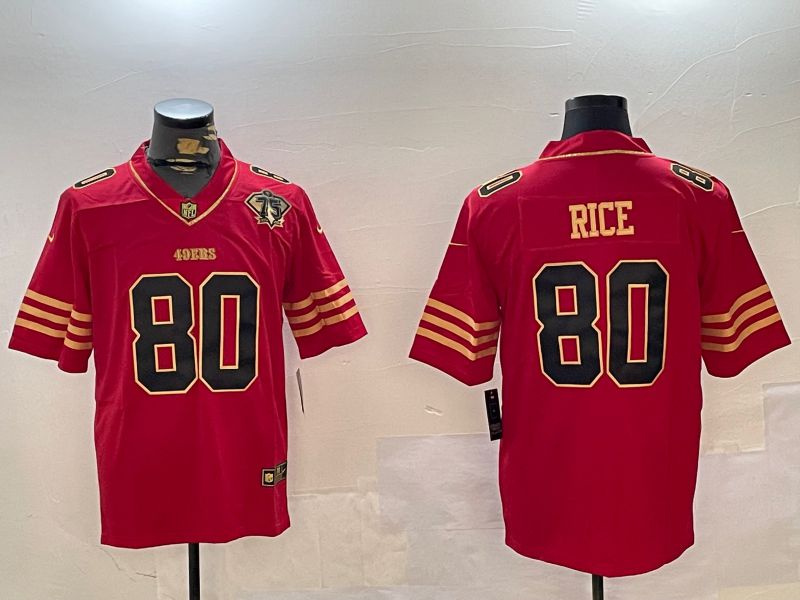 Men San Francisco 49ers #80 Rice Red Gold 2024 Nike Limited NFL Jersey style 1230